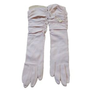 Vintage Ladies Gloves 100% Nylon Light Pink Mid Arm Macys Fits 7-8